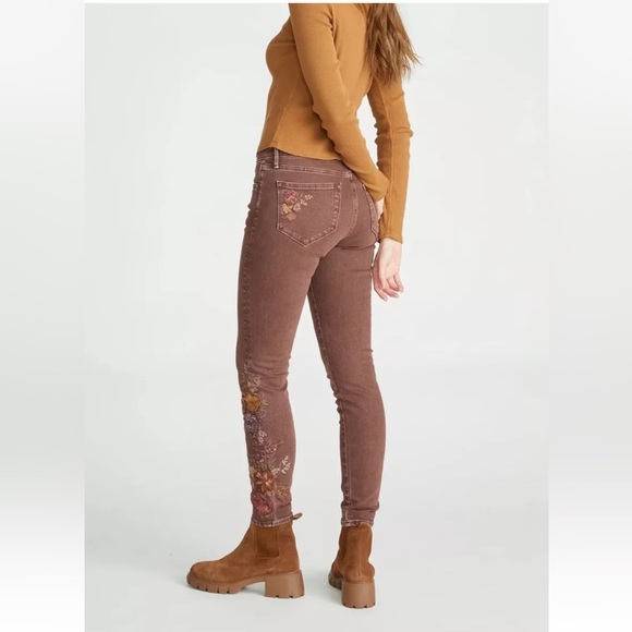 NWT Driftwood Free People Jackie Embroidered Brown Denim Pants - Picture 2 of 15
